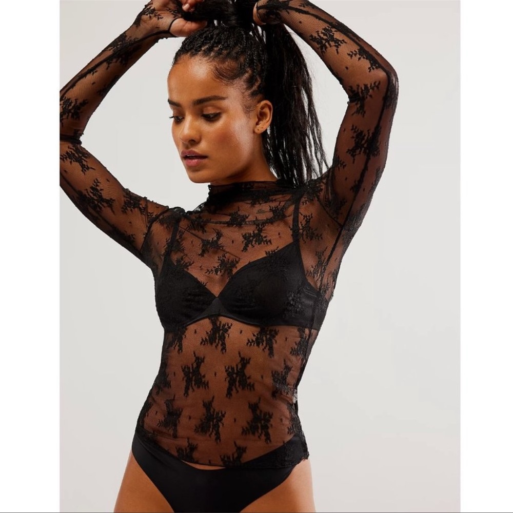 Free People Lady Lux Floral Mesh Layering Top